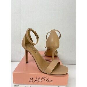 Wild Pair Women's Bethie Nude Square Open Toe Ankle Strap Stiletto Heels Size 8M